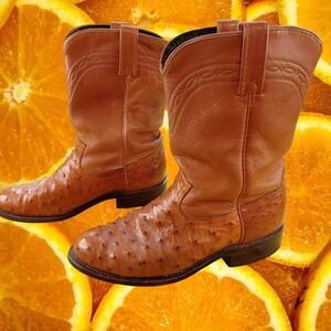 Dan Post Ostrich Leg Leather Western Cowboy Boots Mens 8‎ EW Wide Distressed